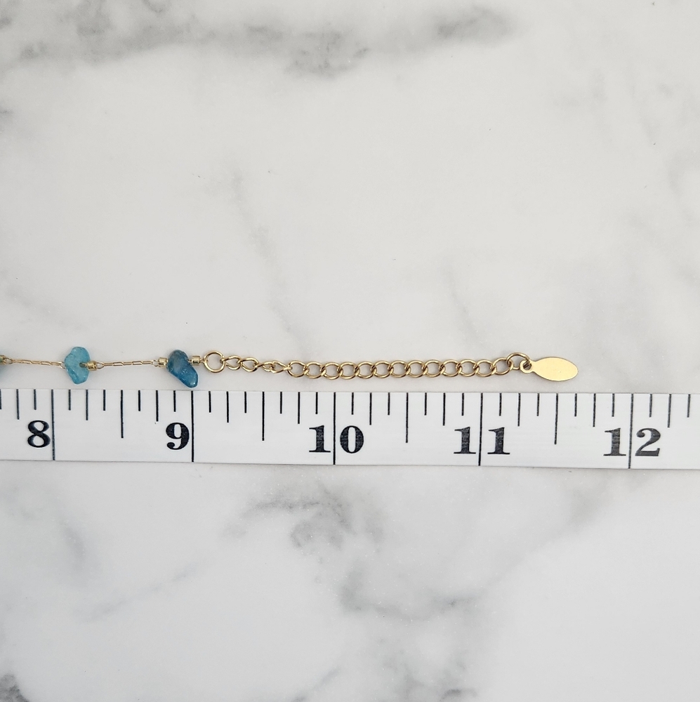 Dainty Minimalist Tuquoise Stone Stainless Steel Gold Plated Anklet Bracelet - Picture 12 of 13